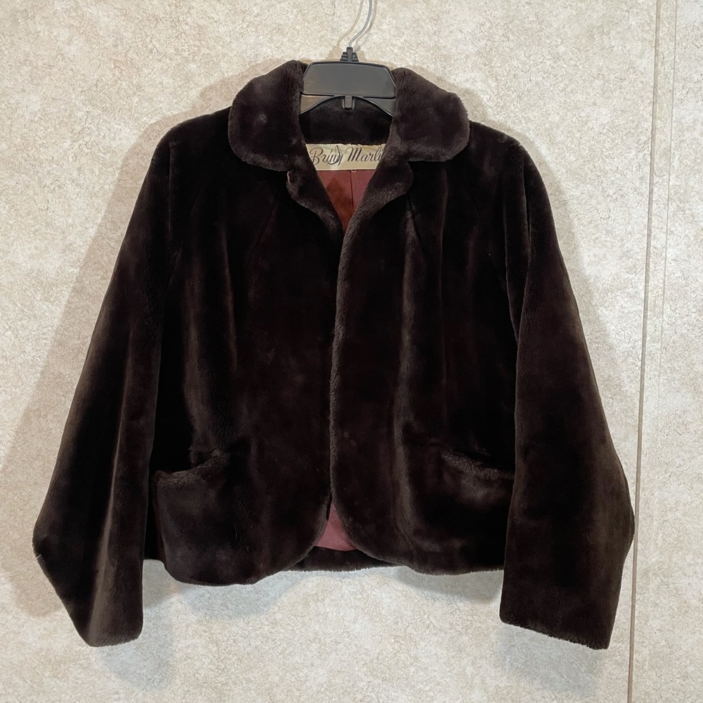 Vintage Briny Marlin Cloud No 9 60s 70s Faux Fur  Brown Cropped Jacket Womens